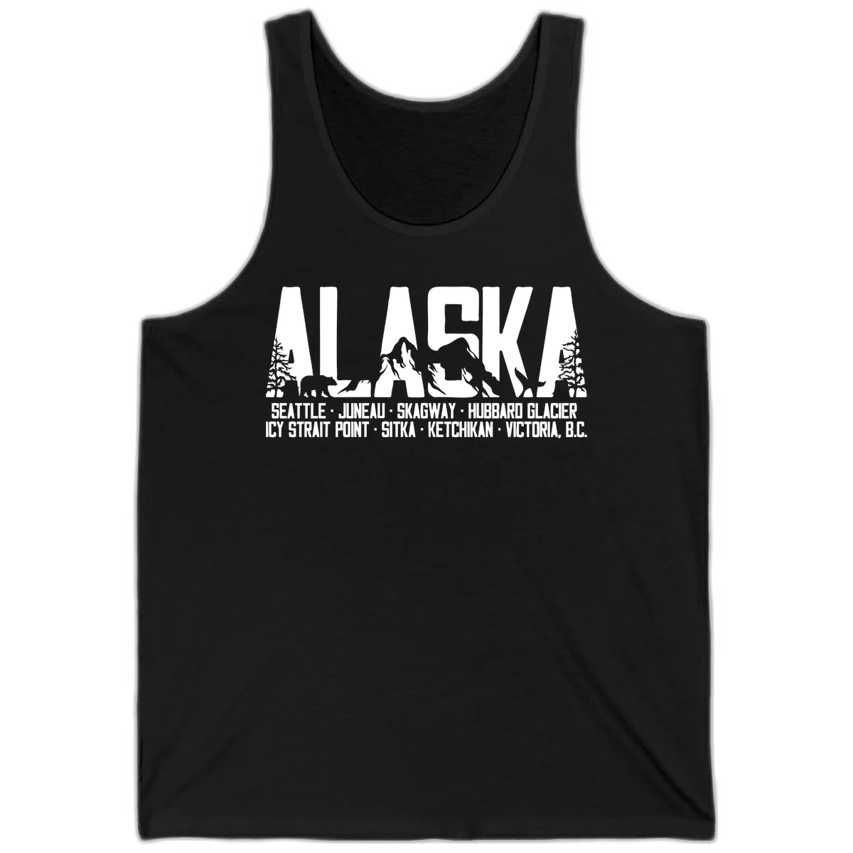 Scenic Alaska Cruise Ports and Itinerary Tank Top in Black