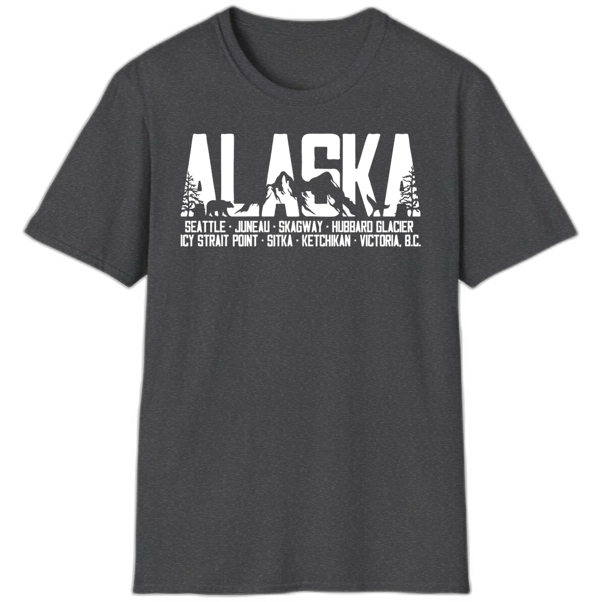 Scenic Alaska Cruise Ports and Itinerary T-Shirt in Dark Heather