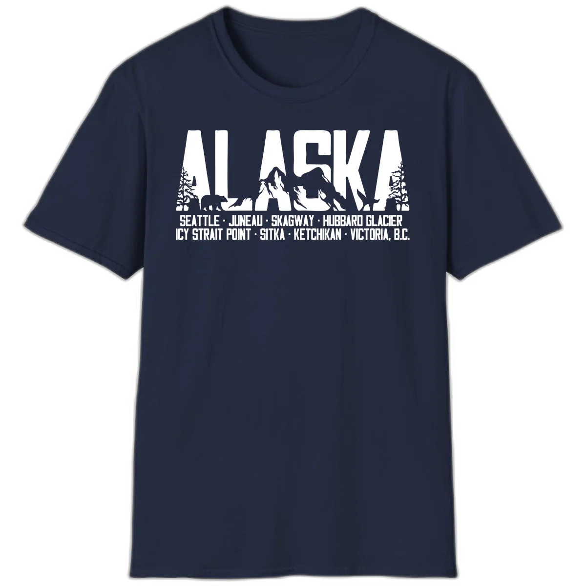 Scenic Alaska Cruise Ports and Itinerary T-Shirt in Navy