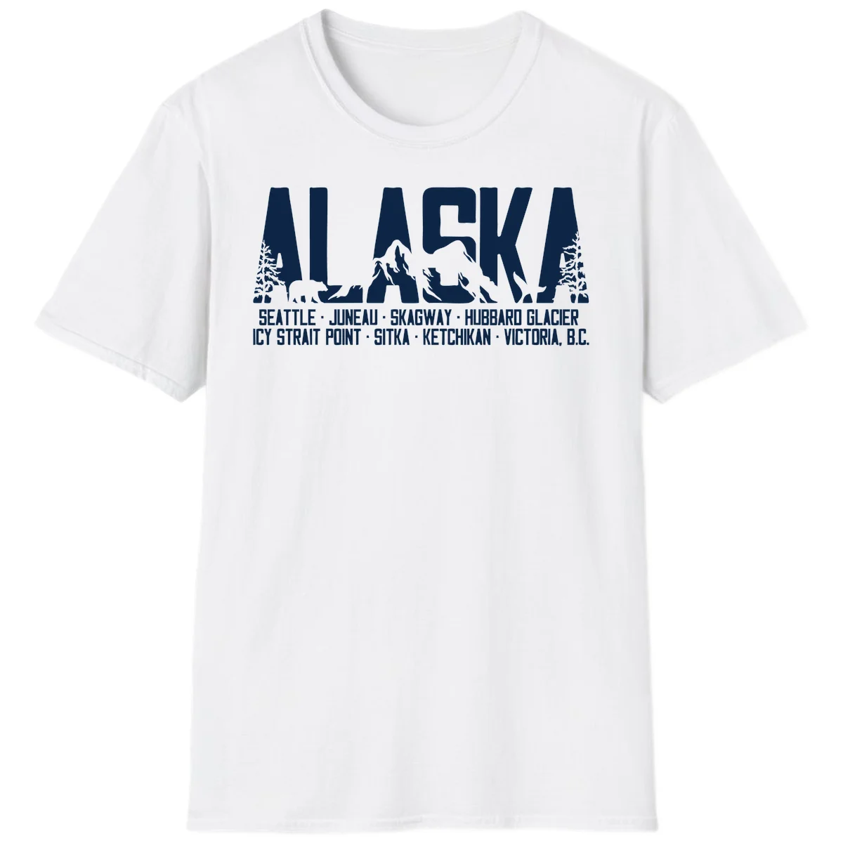 Scenic Alaska Cruise Ports and Itinerary T-Shirt in White