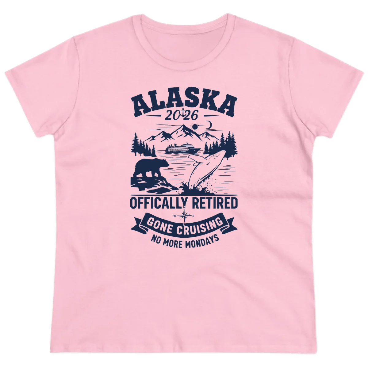 Alaska 2026 Officially Retired Gone Cruising Ladies Tee in Light Pink