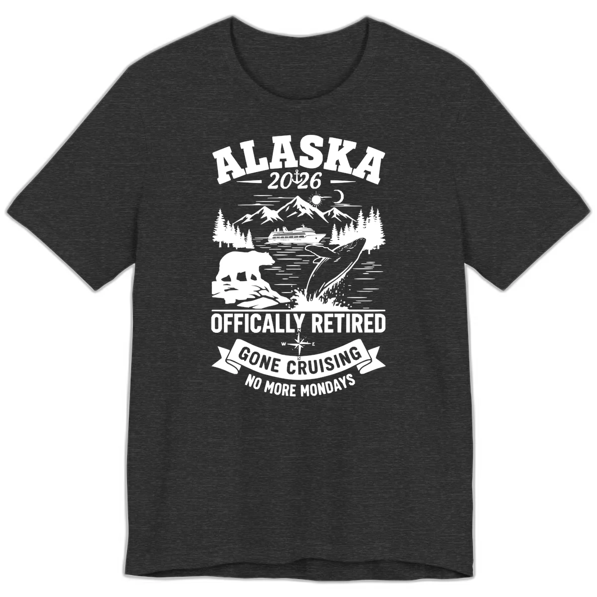 Alaska 2026 Officially Retired Gone Cruising Premium Tee in Dark Grey Heather