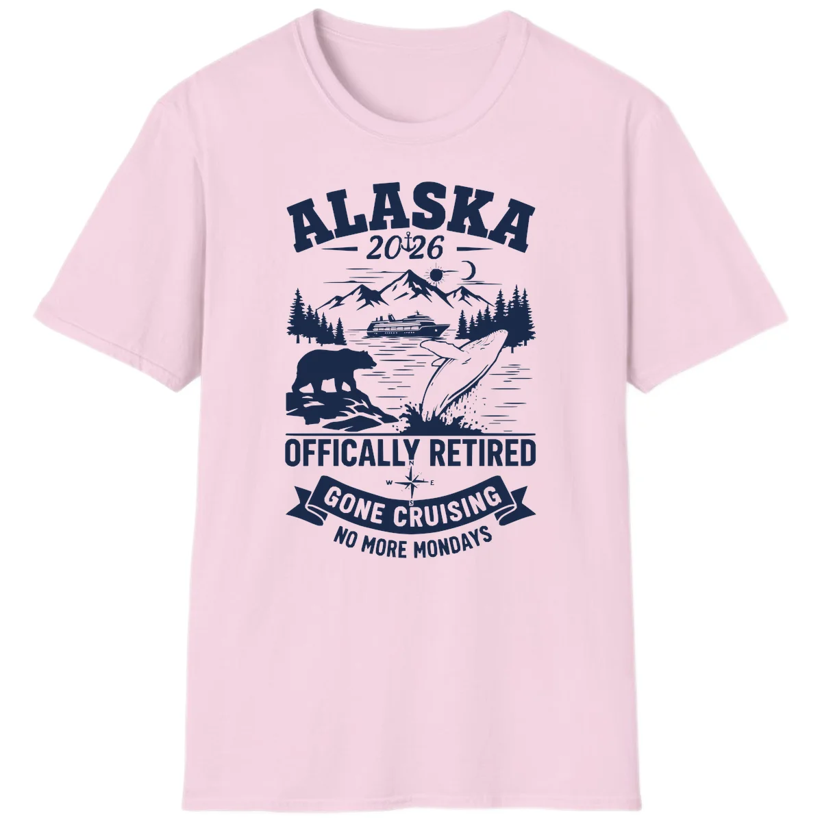 Alaska 2026 Officially Retired Gone Cruising T-Shirt in Light Pink
