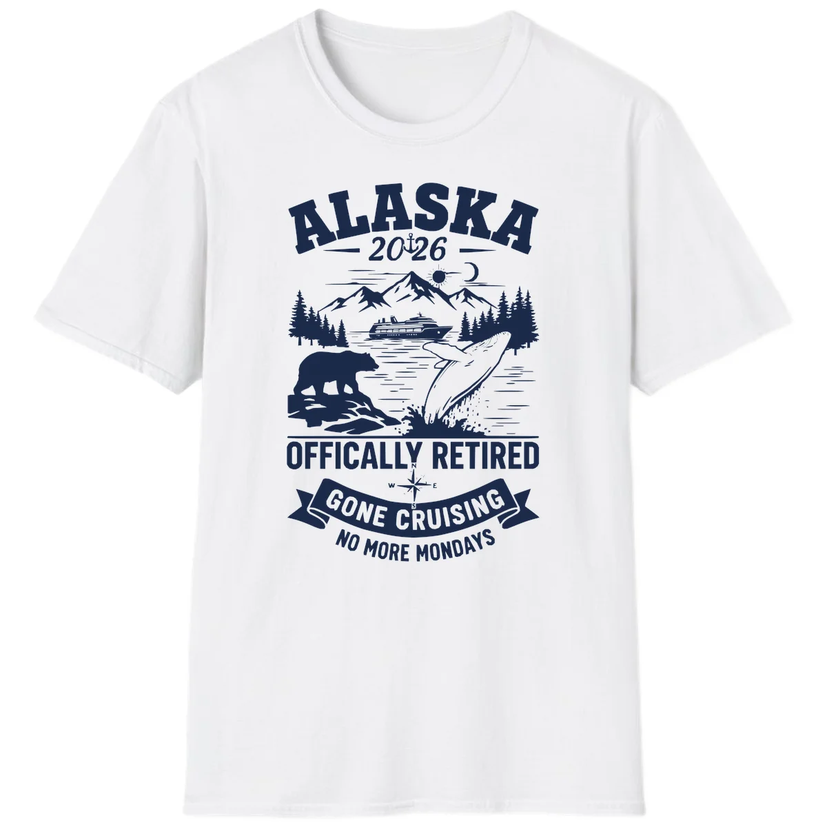 Alaska 2026 Officially Retired Gone Cruising T-Shirt in White