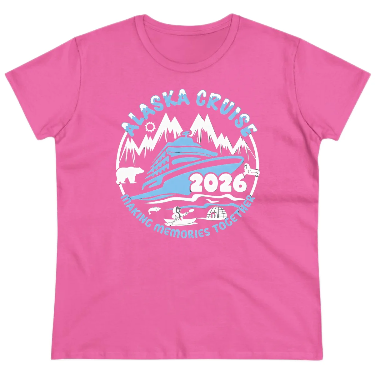 Alaska Scenic Icons Making Memories Together Ladies Tee in Azalea