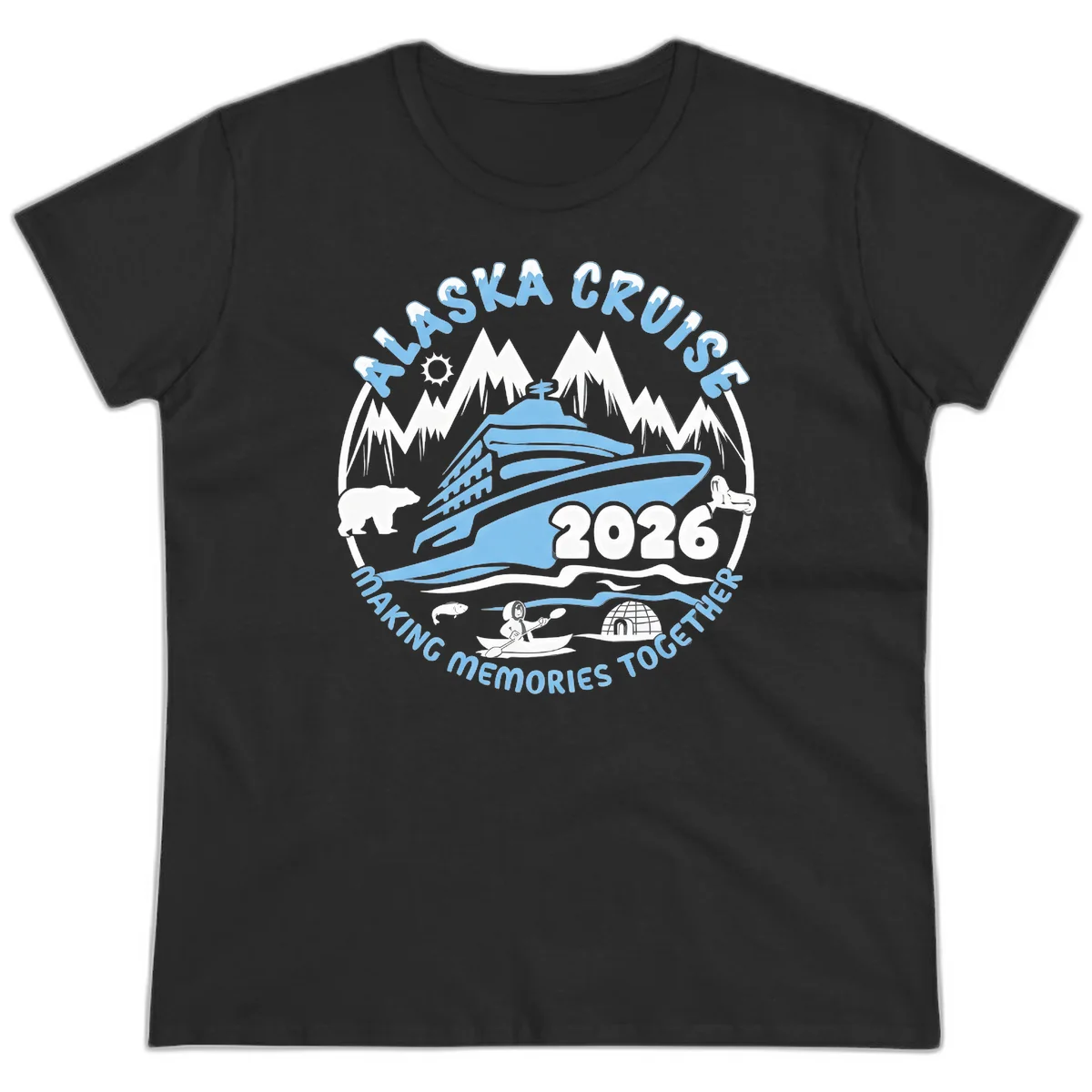 Alaska Scenic Icons Making Memories Together Ladies Tee in Black