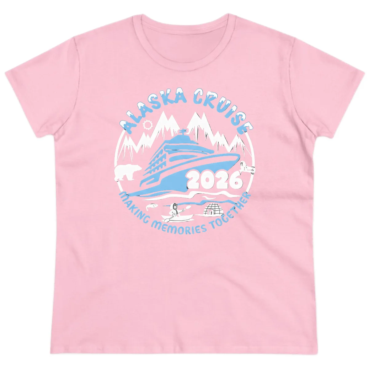 Alaska Scenic Icons Making Memories Together Ladies Tee in Light Pink