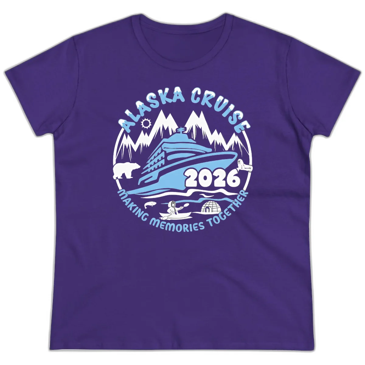 Alaska Scenic Icons Making Memories Together Ladies Tee in Purple