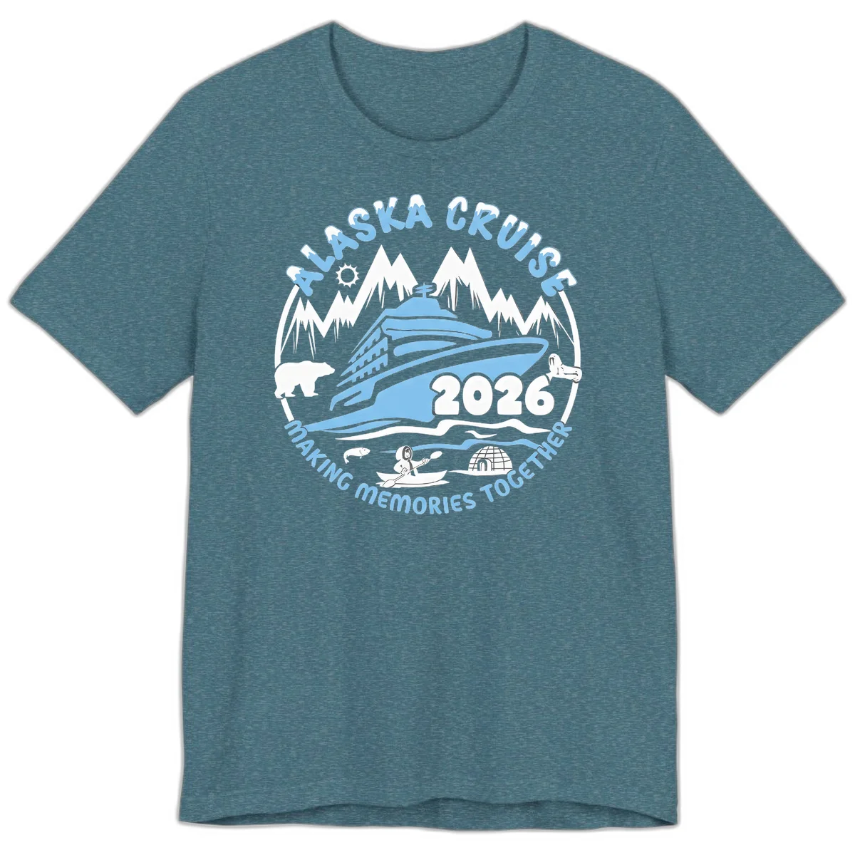 Alaska Scenic Icons Making Memories Together Premium T-Shirt in Heather Deep Teal