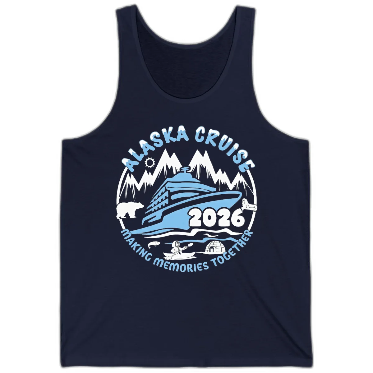 Alaska Scenic Icons Making Memories Together Tank in Navy