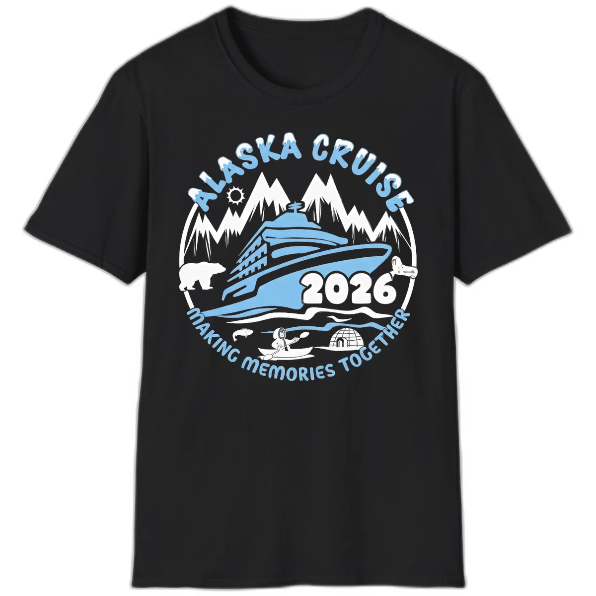 Alaska Scenic Icons Making Memories Together T-Shirt in Black
