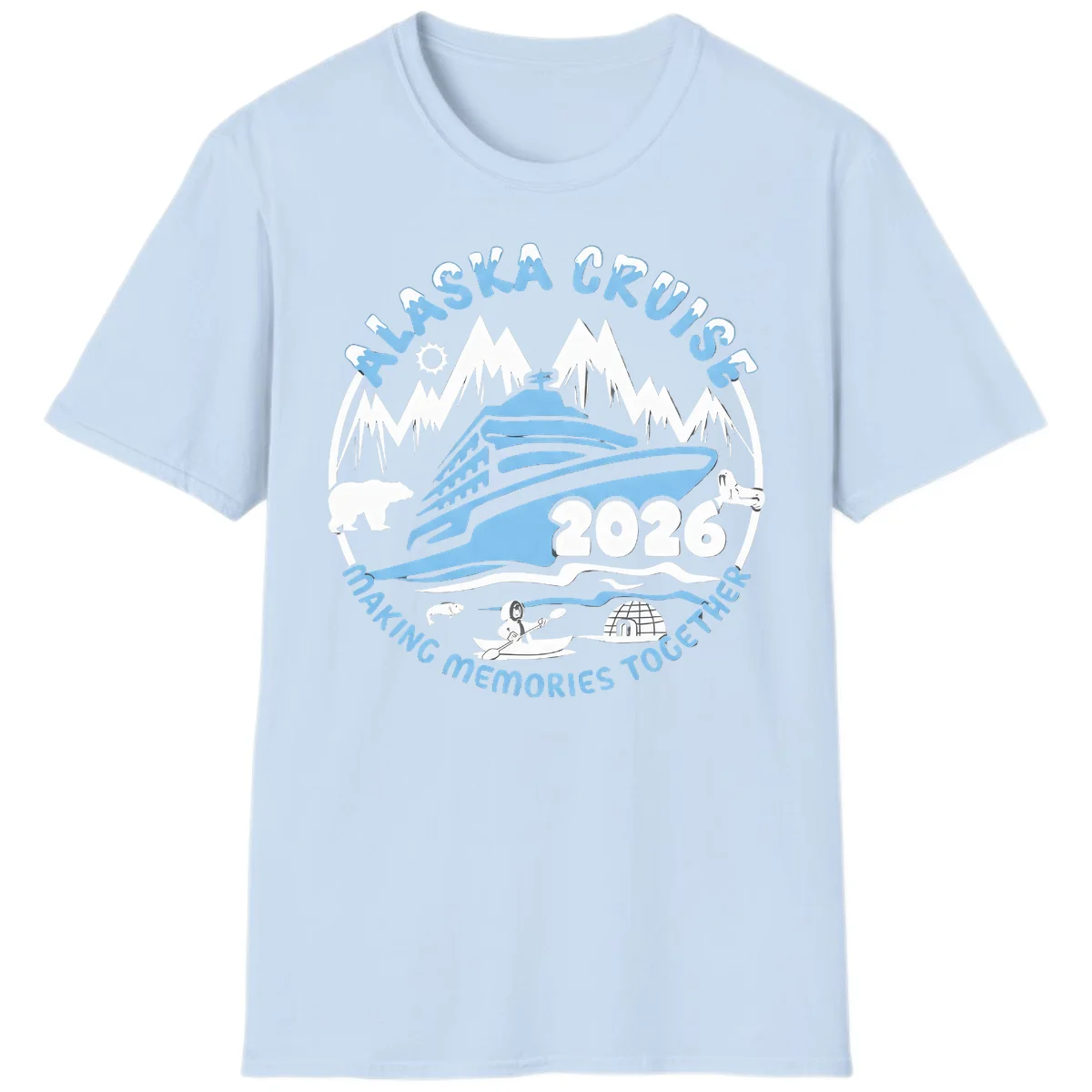 Alaska Scenic Icons Making Memories Together T-Shirt in Light Blue