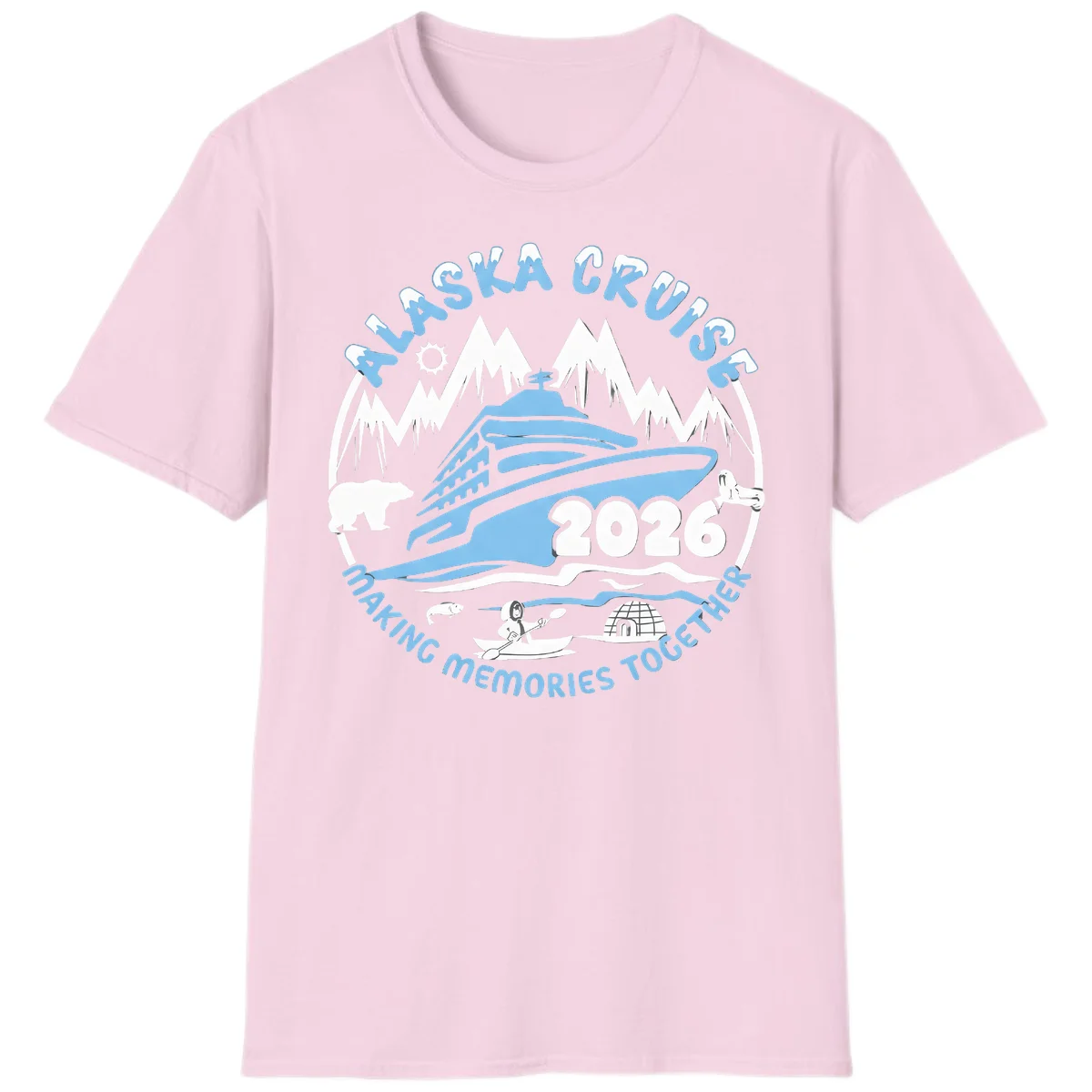 Alaska Scenic Icons Making Memories Together T-Shirt in Light Pink