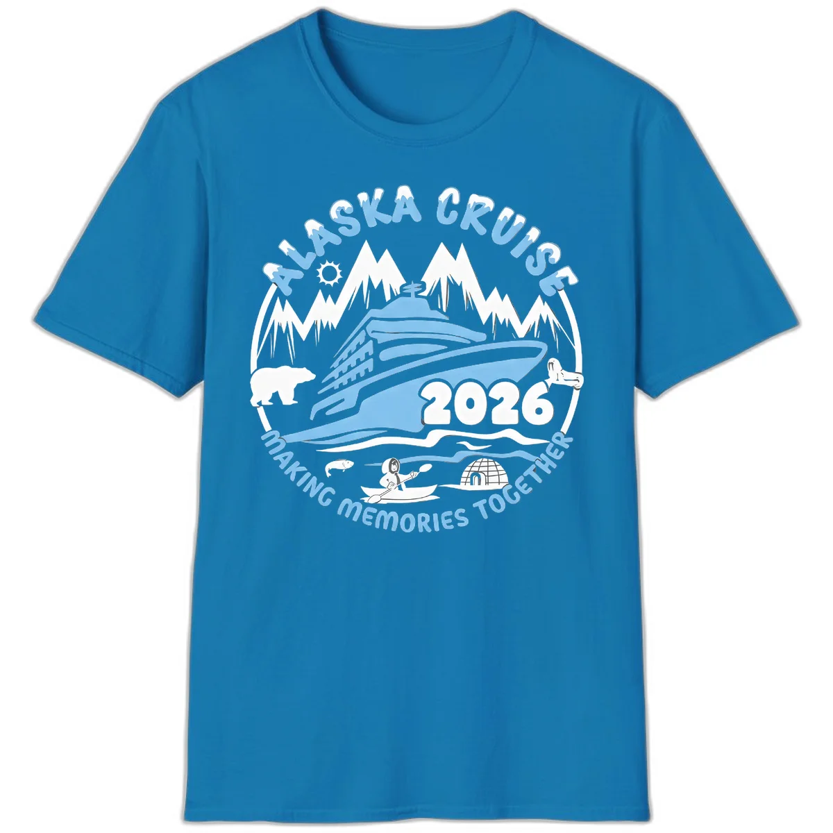 Alaska Scenic Icons Making Memories Together T-Shirt in Sapphire