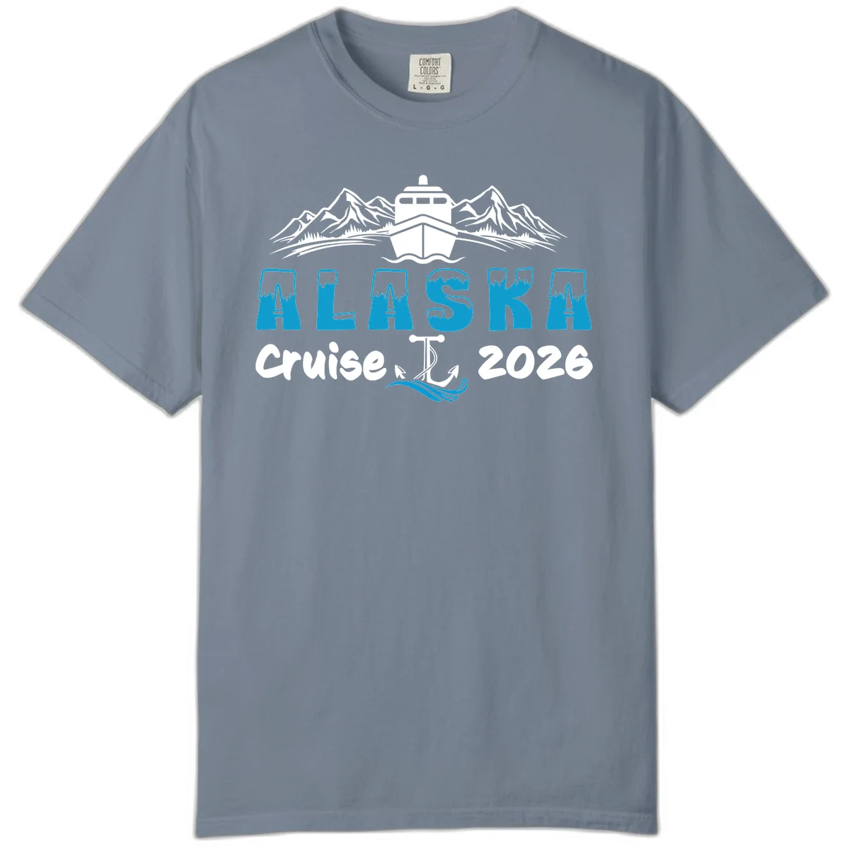 Alaska Snow Peak Typography Comfort Color in Blue Jean