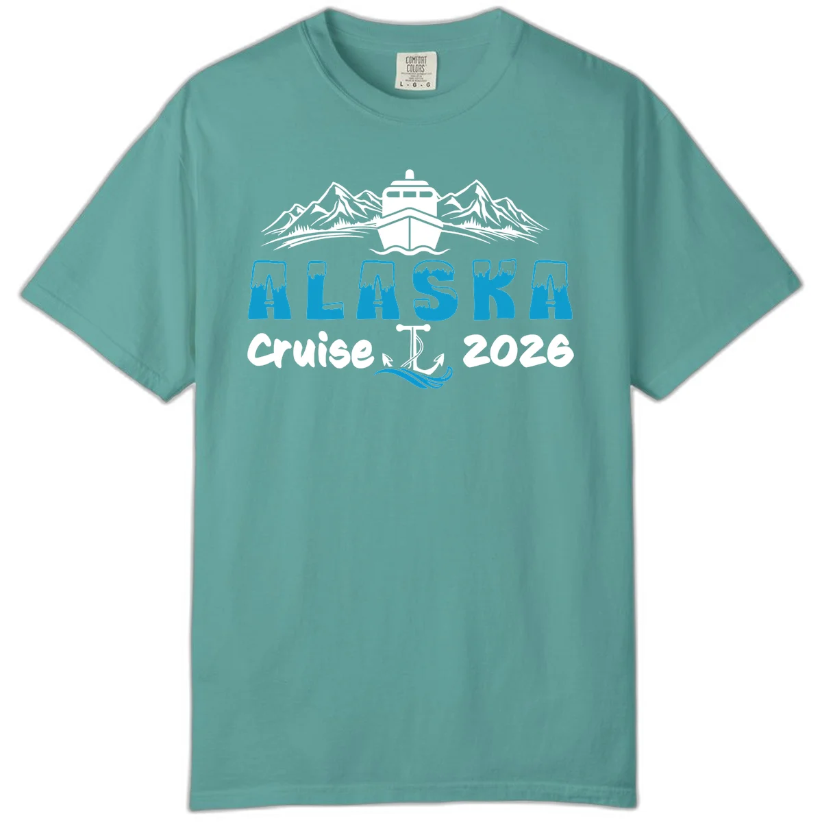 Alaska Snow Peak Typography Comfort Color in Seafoam
