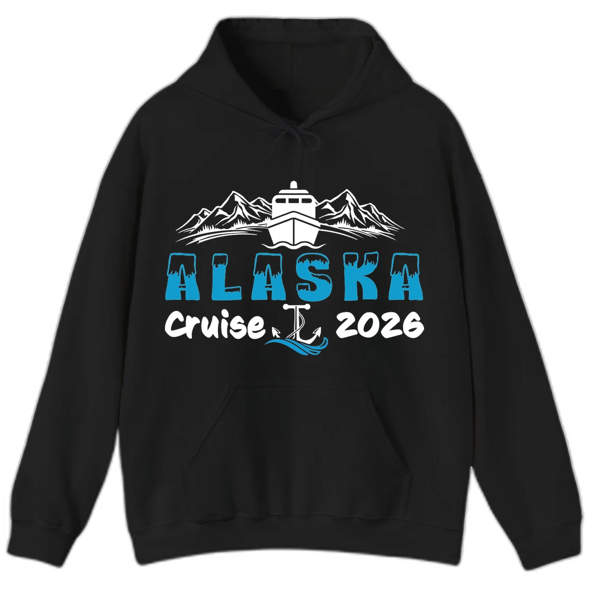 Alaska Snow Peak Typography Hoodie in Black