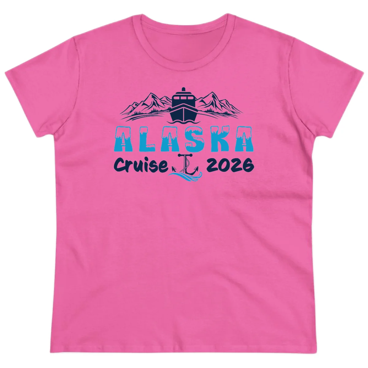 Alaska Snow Peak Typography Ladies Tee in Azalea
