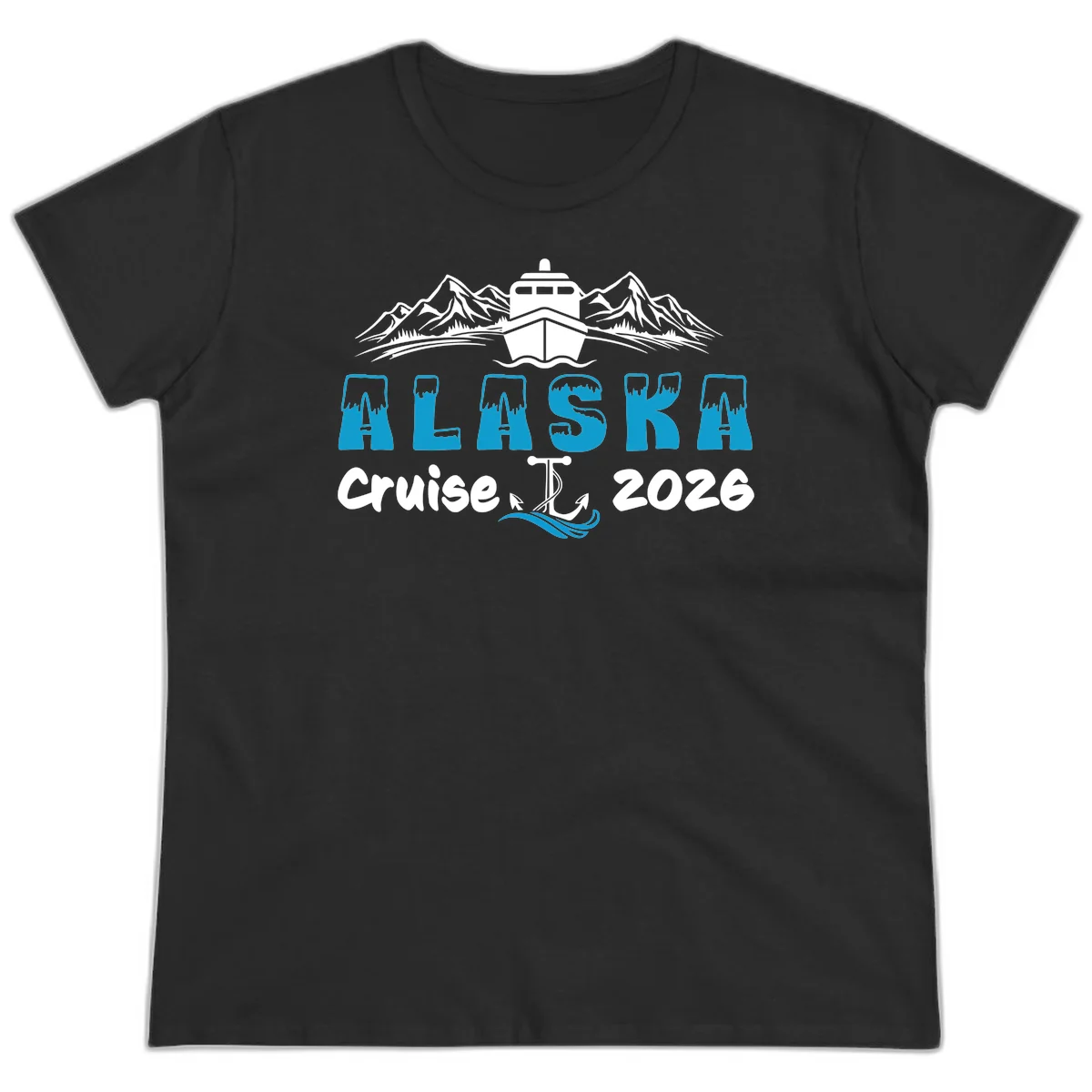 Alaska Snow Peak Typography Ladies Tee in Black