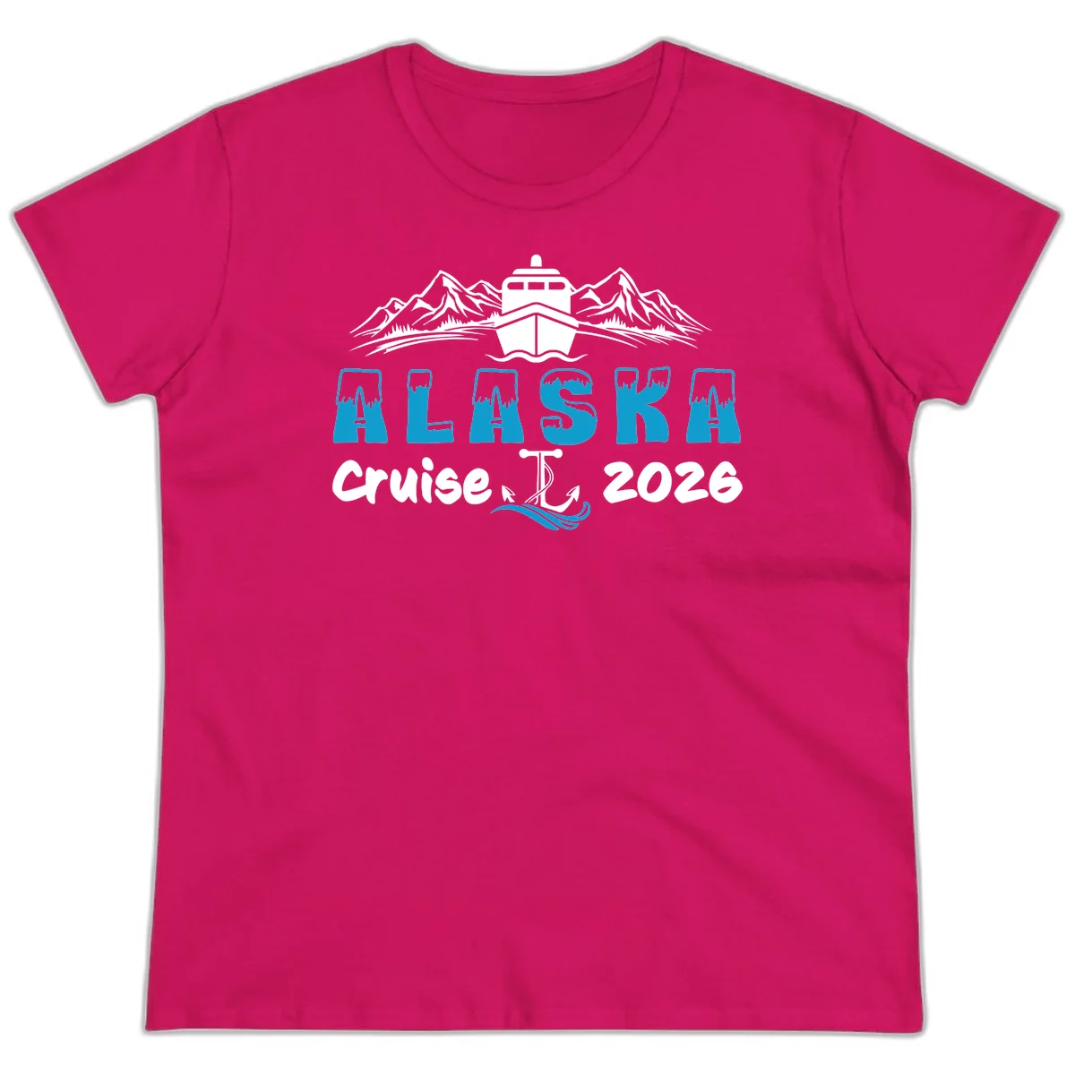 Alaska Snow Peak Typography Ladies Tee in Heliconia