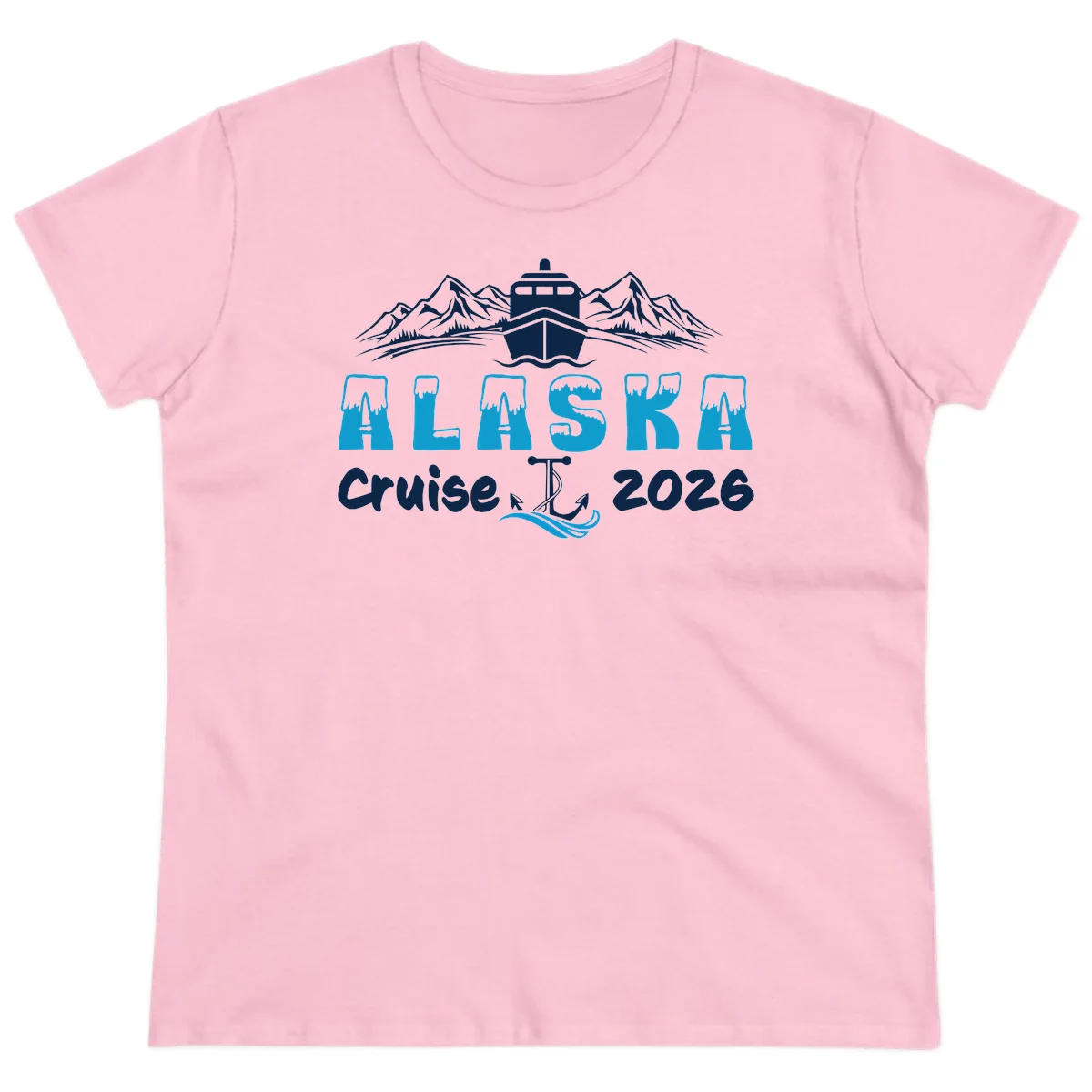 Alaska Snow Peak Typography Ladies Tee in Light Pink