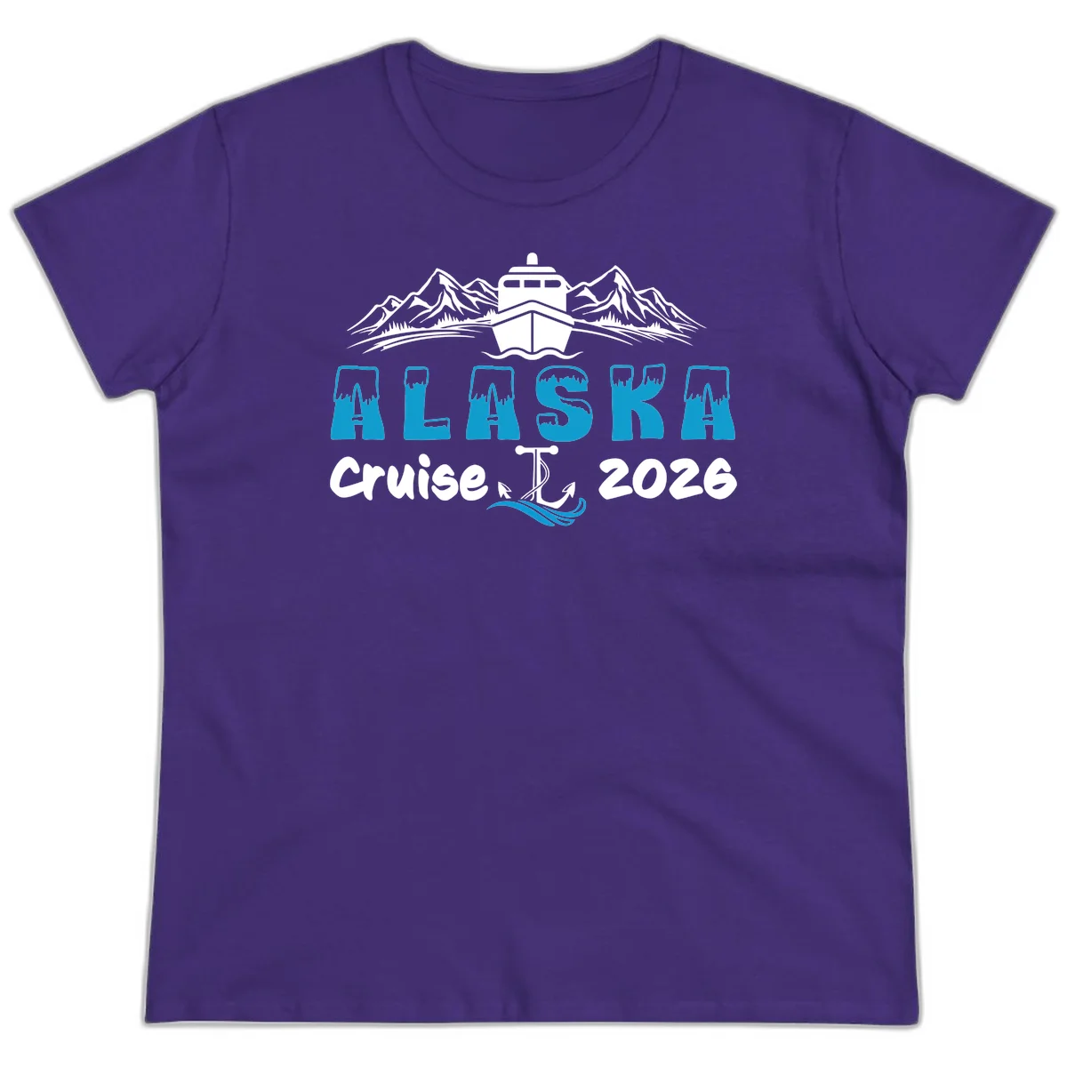 Alaska Snow Peak Typography Ladies Tee in Purple