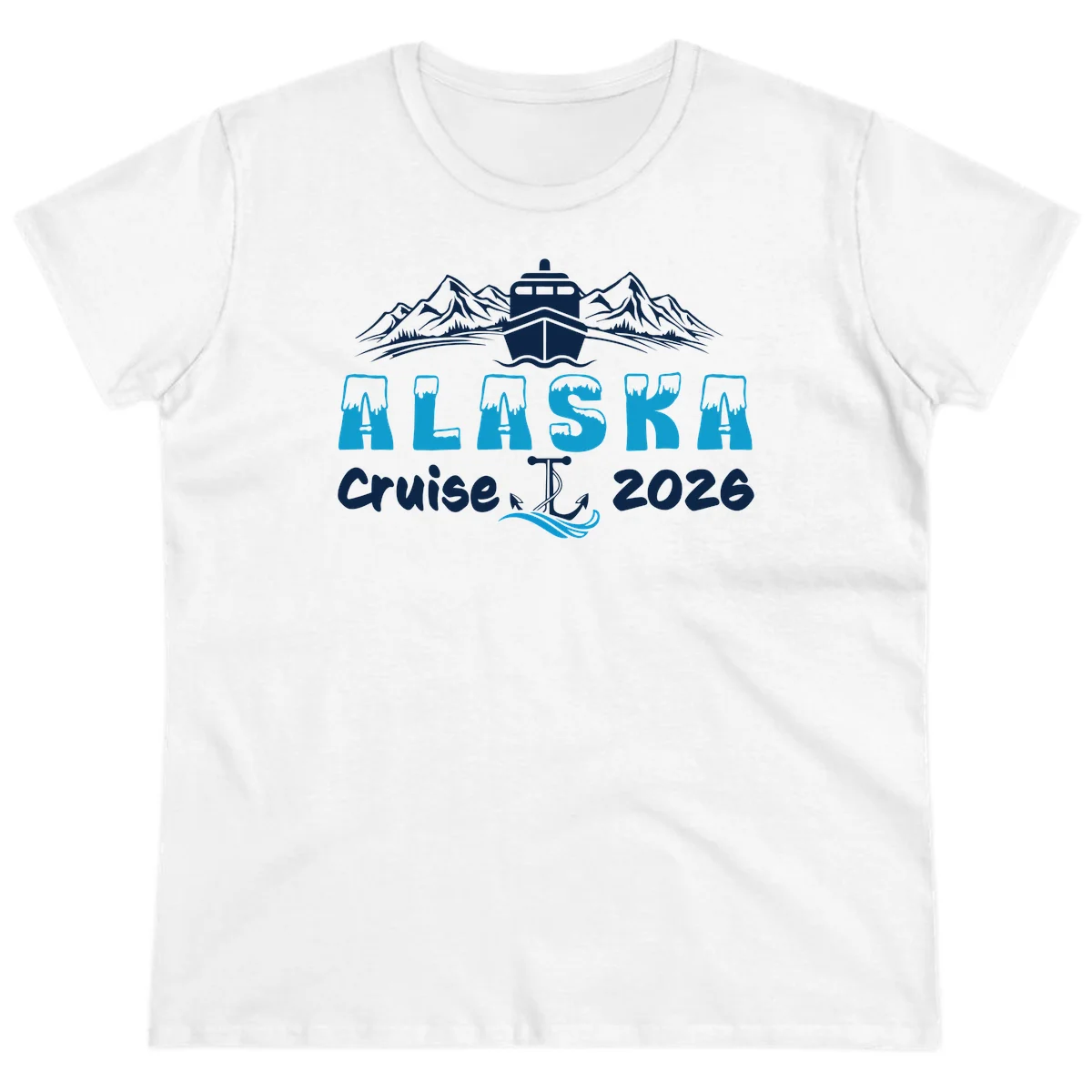 Alaska Snow Peak Typography Ladies Tee in White