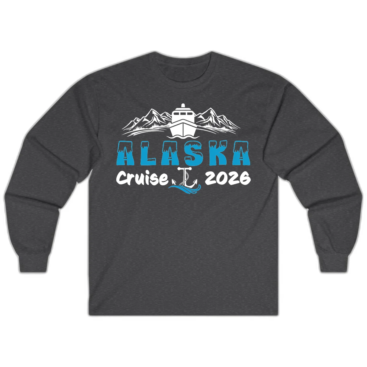 Alaska Snow Peak Typography Long Sleeve in Dark Heather