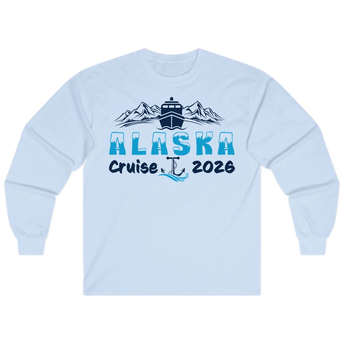 Alaska Snow Peak Typography Long Sleeve in Light Blue