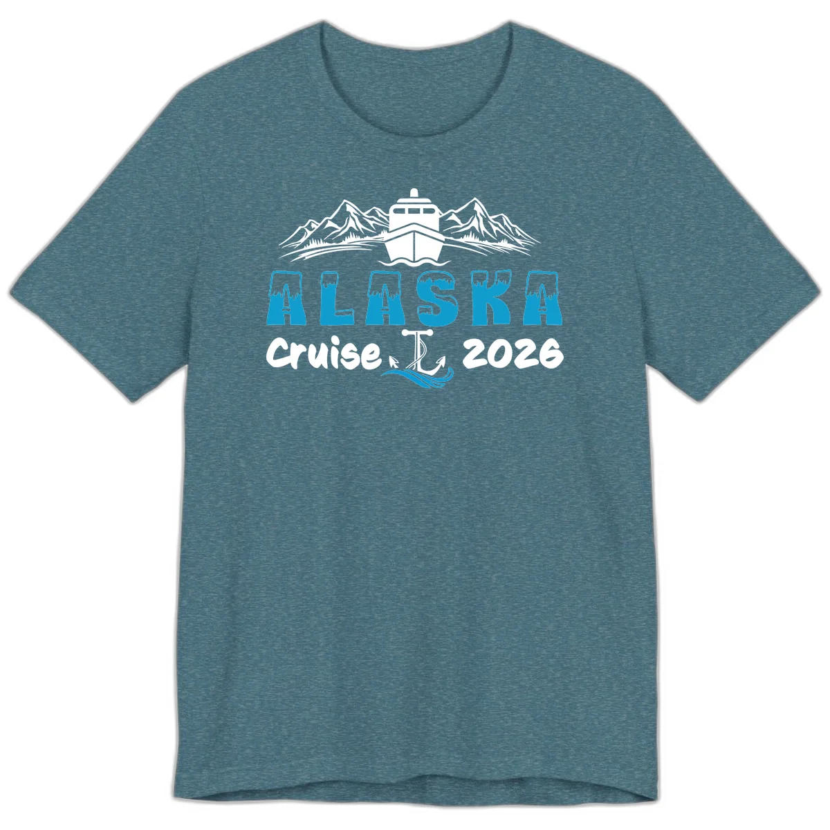 Alaska Snow Peak Typography Premium Tee in Heather Deep Teal