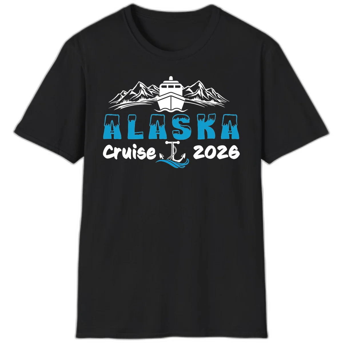 Alaska Snow Peak Typography T-Shirt in Black
