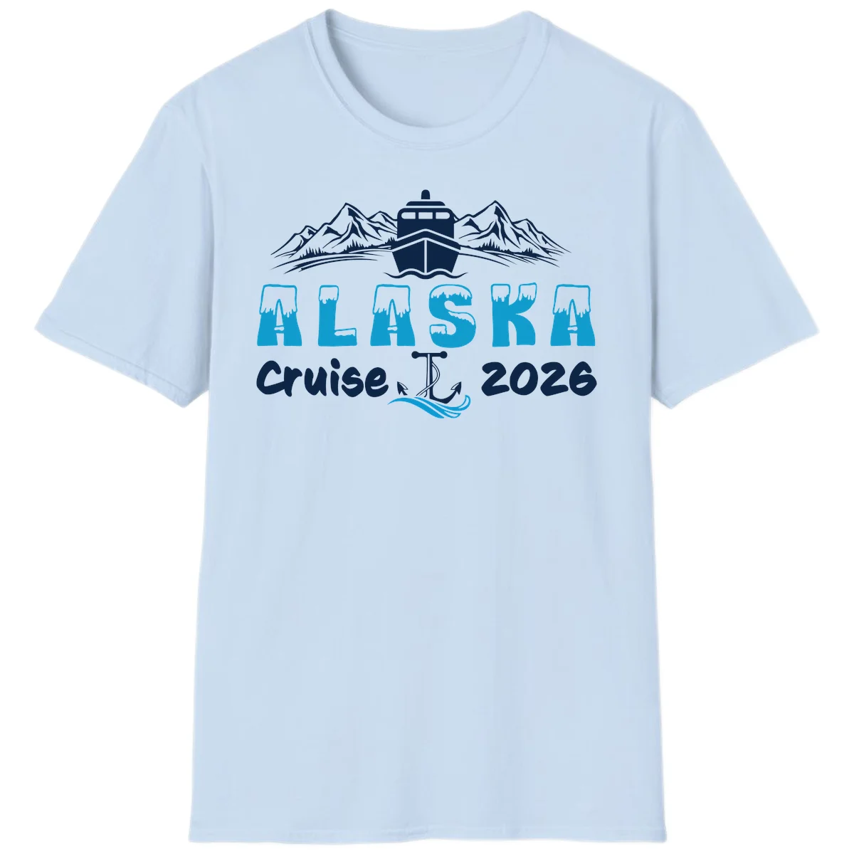 Alaska Snow Peak Typography T-Shirt in Light Blue