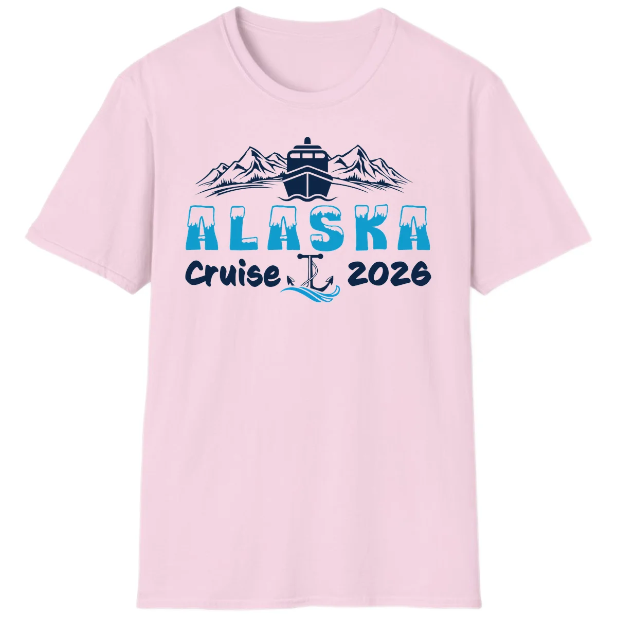 Alaska Snow Peak Typography T-Shirt in Light Pink
