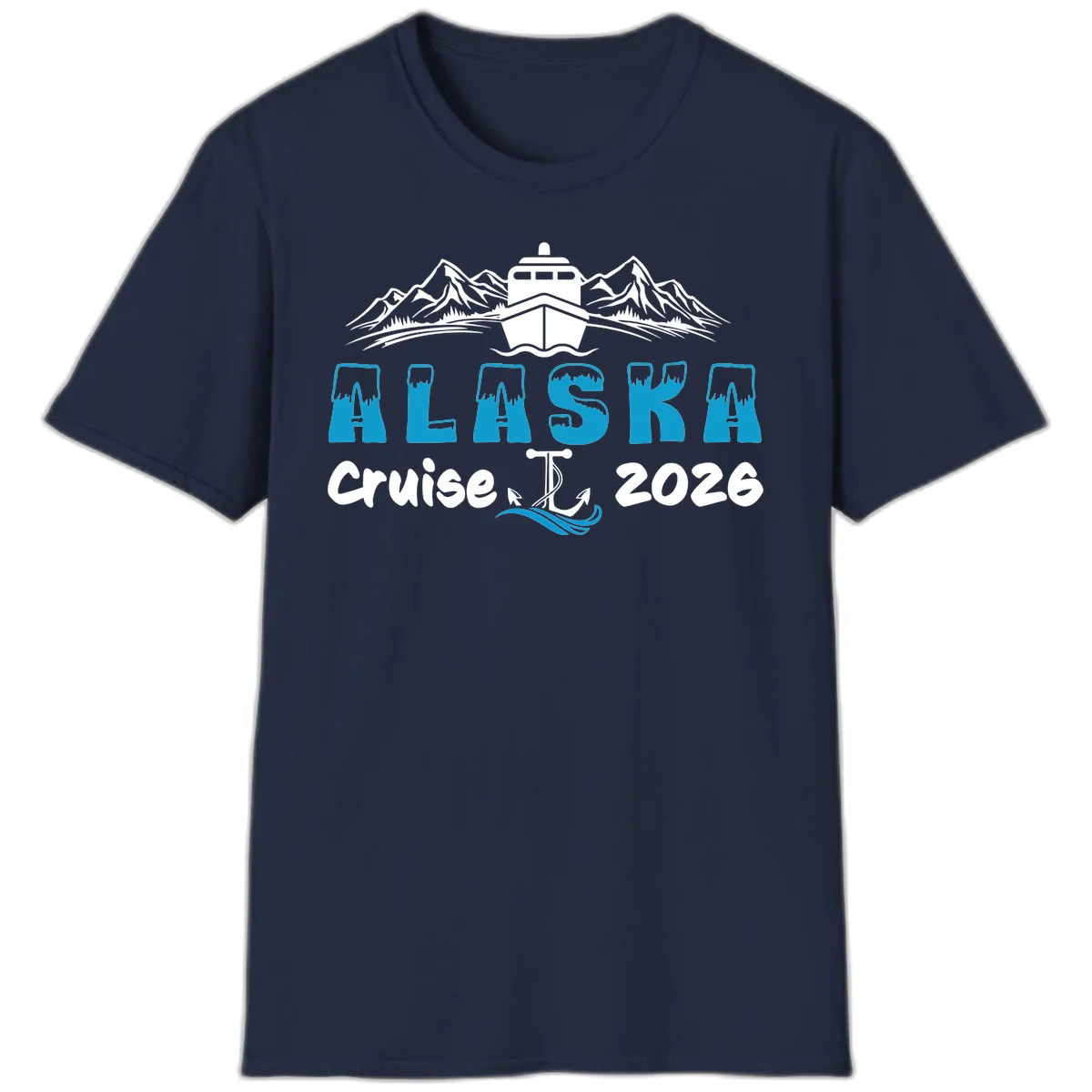 Alaska Snow Peak Typography T-Shirt in Navy