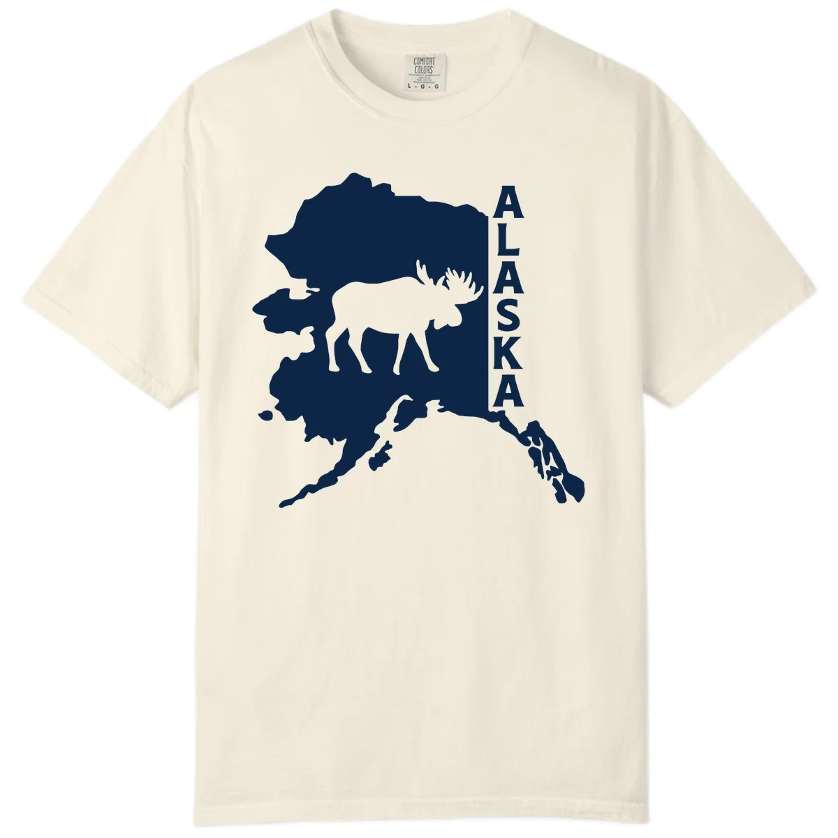 Bold Alaska State Silhouette With Moose Graphic Comfort Color in Ivory