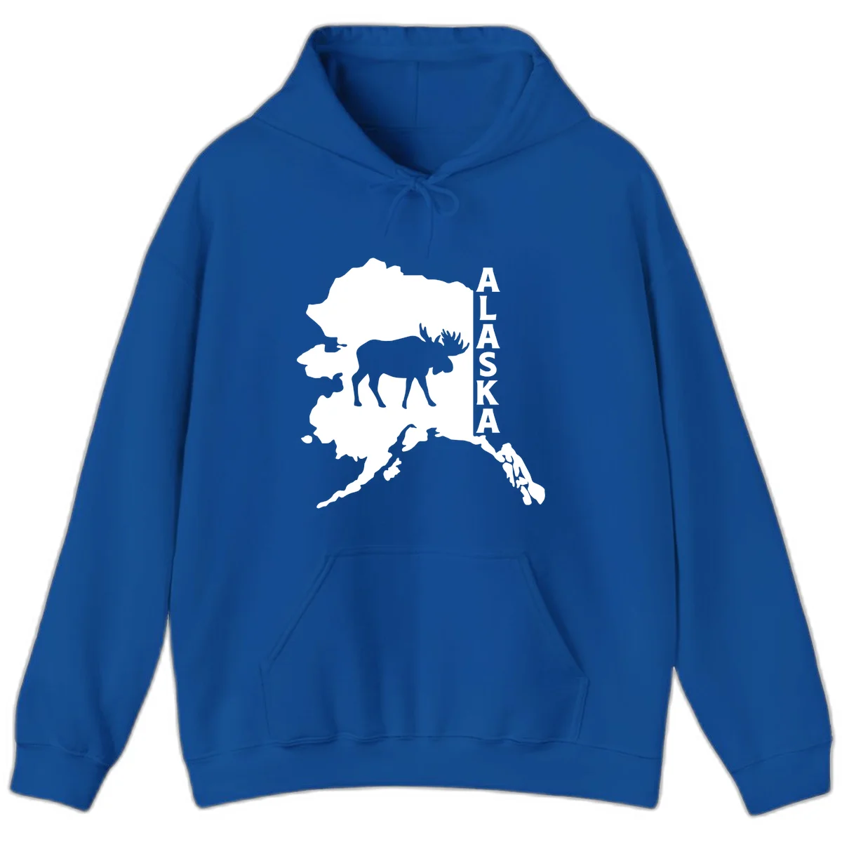 Bold Alaska State Silhouette With Moose Graphic Hoodie in Royal