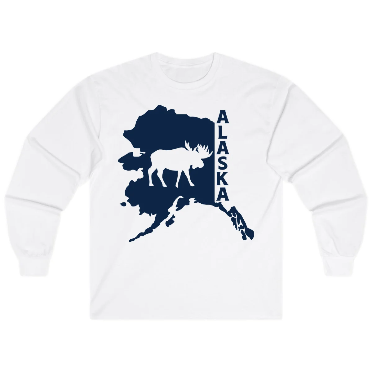 Bold Alaska State Silhouette With Moose Graphic Long Sleeve in White