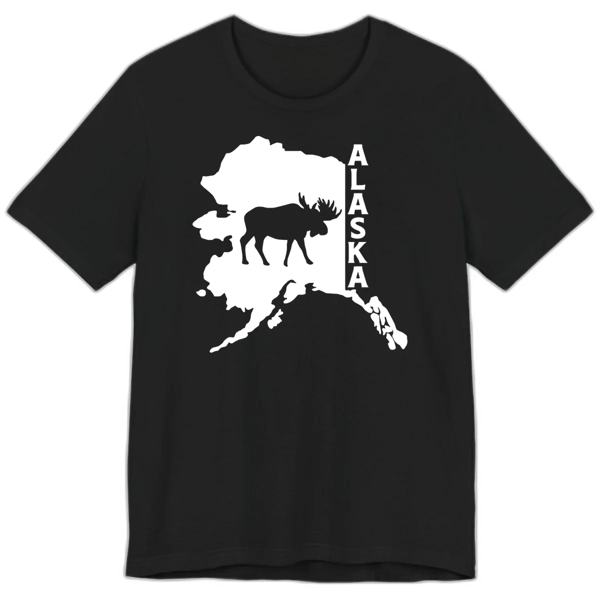 Bold Alaska State Silhouette With Moose Graphic Premium T-Shirt in Black
