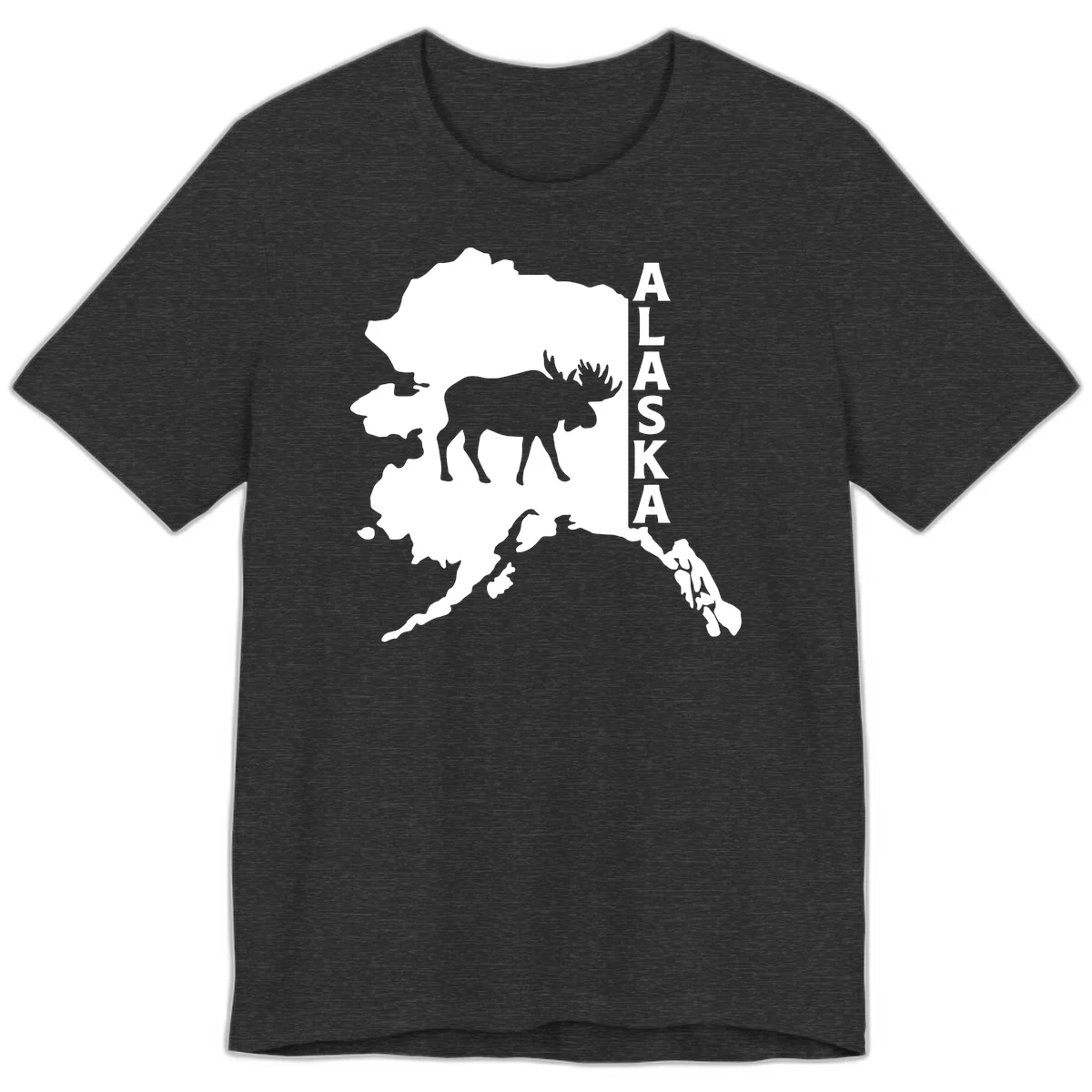 Bold Alaska State Silhouette With Moose Graphic Premium T-Shirt in Dark Grey Heather