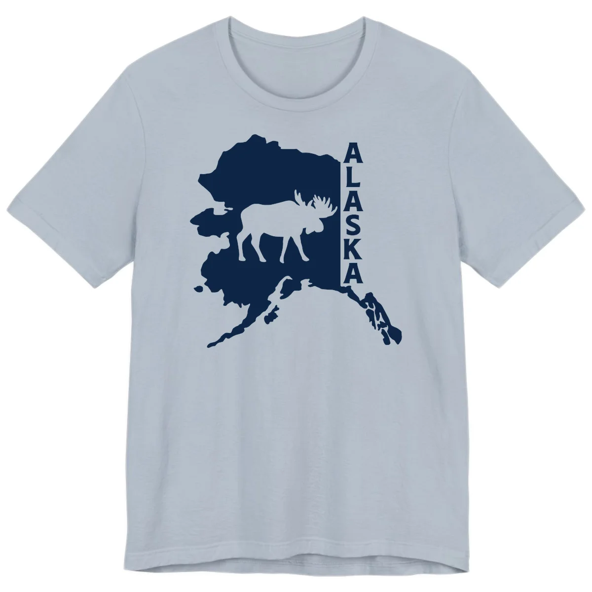 Bold Alaska State Silhouette With Moose Graphic Premium T-Shirt in Light Blue