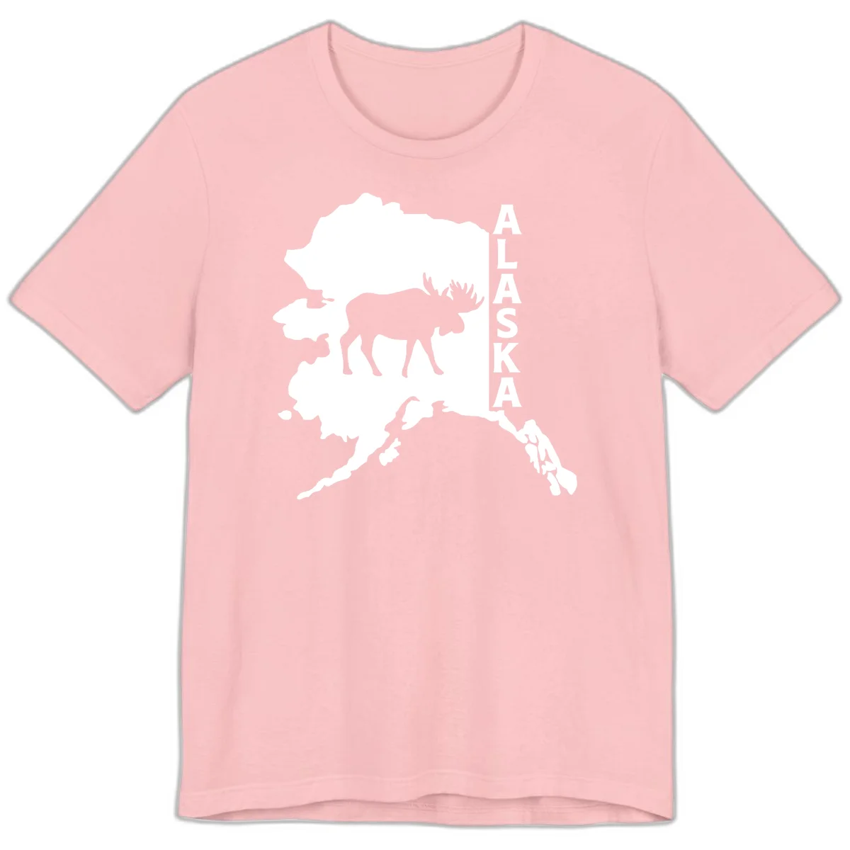 Bold Alaska State Silhouette With Moose Graphic Premium T-Shirt in Pink