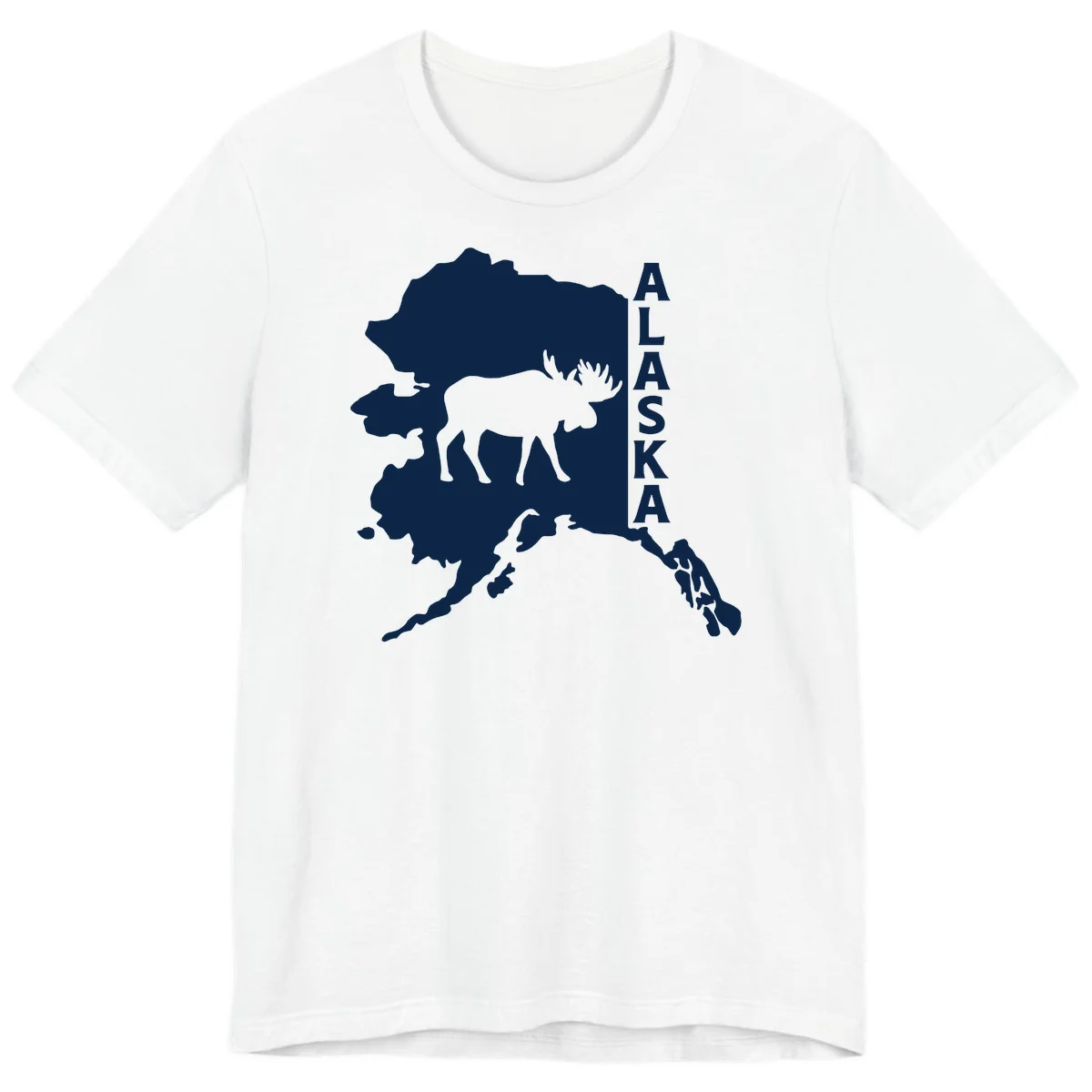 Bold Alaska State Silhouette With Moose Graphic Premium T-Shirt in White