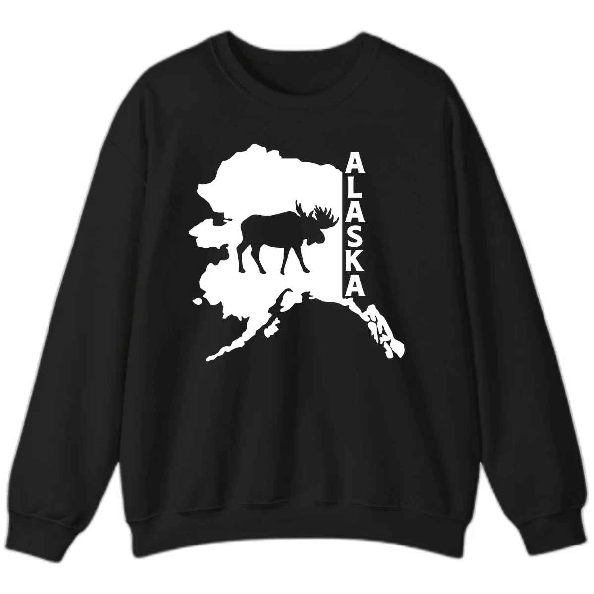 Bold Alaska State Silhouette With Moose Graphic Sweatshirt in Black