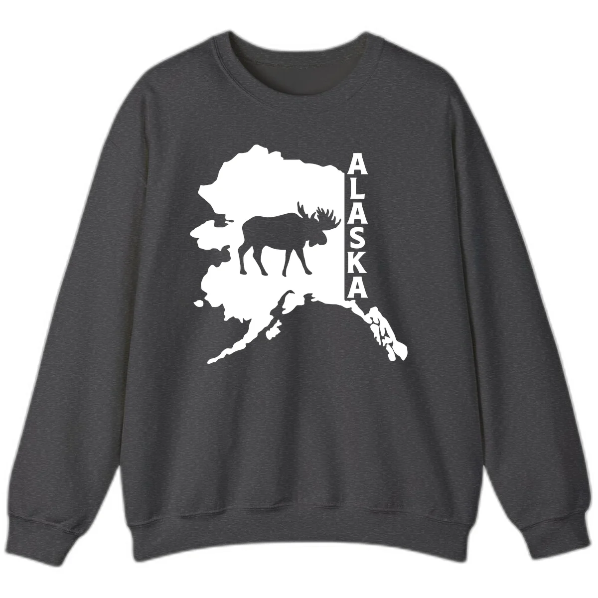 Bold Alaska State Silhouette With Moose Graphic Sweatshirt in Dark Heather
