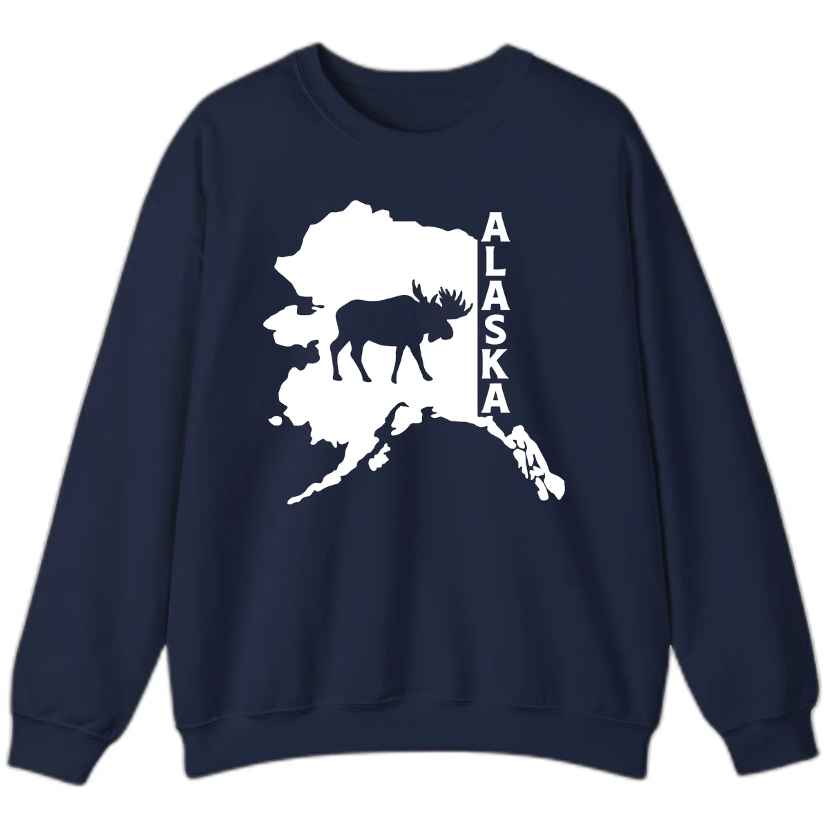 Bold Alaska State Silhouette With Moose Graphic Sweatshirt in Navy
