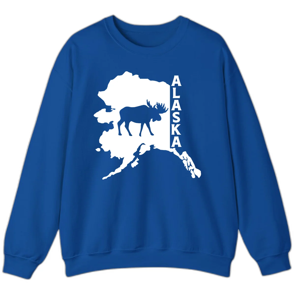 Bold Alaska State Silhouette With Moose Graphic Sweatshirt in Royal