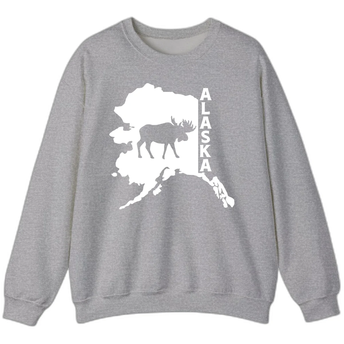 Bold Alaska State Silhouette With Moose Graphic Sweatshirt in Sport Grey