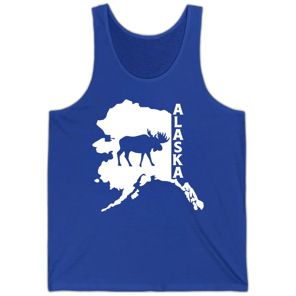 Bold Alaska State Silhouette With Moose Graphic Tank in True Royal