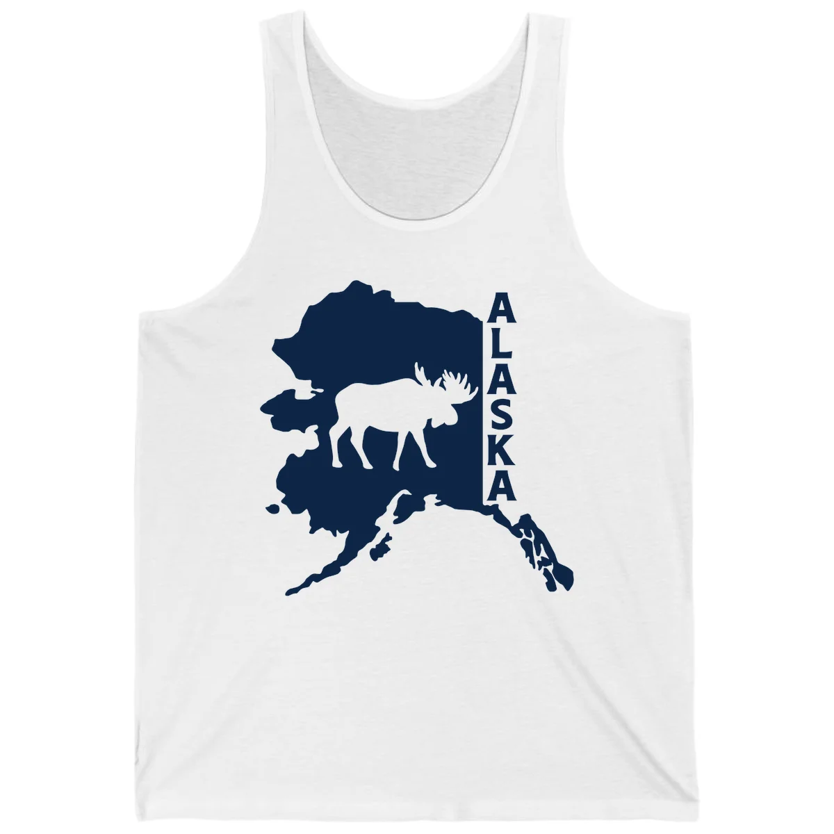 Bold Alaska State Silhouette With Moose Graphic Tank in White