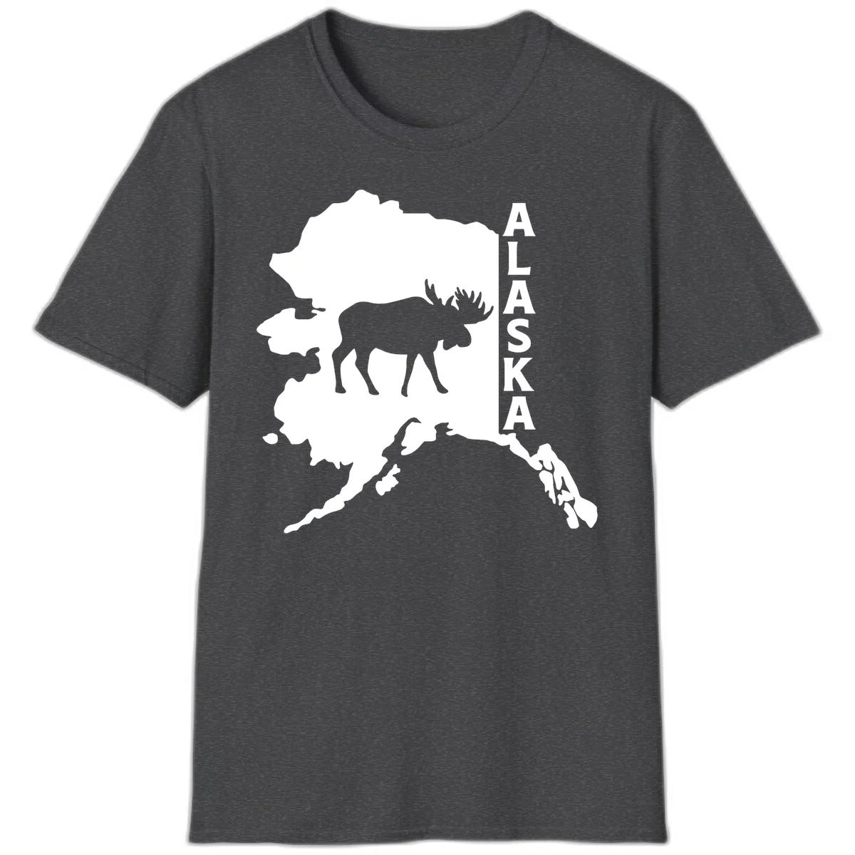 Bold Alaska State Silhouette With Moose Graphic T-Shirt in Dark Heather